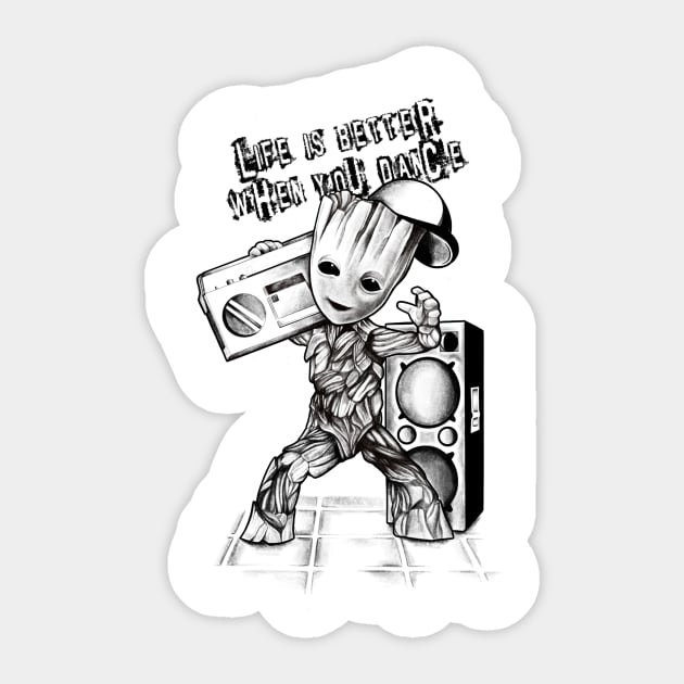 The baby groot dancing Sticker by Enidrea